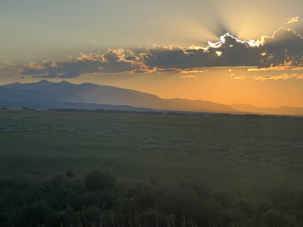 Sunset: Beartooth Front silhouette at East Bench Overlook near Red Lodge, Montana