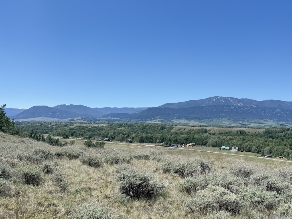 The Bench: long view across the valley to the mountains at East Bench Overlook near Red Lodge, Montana
