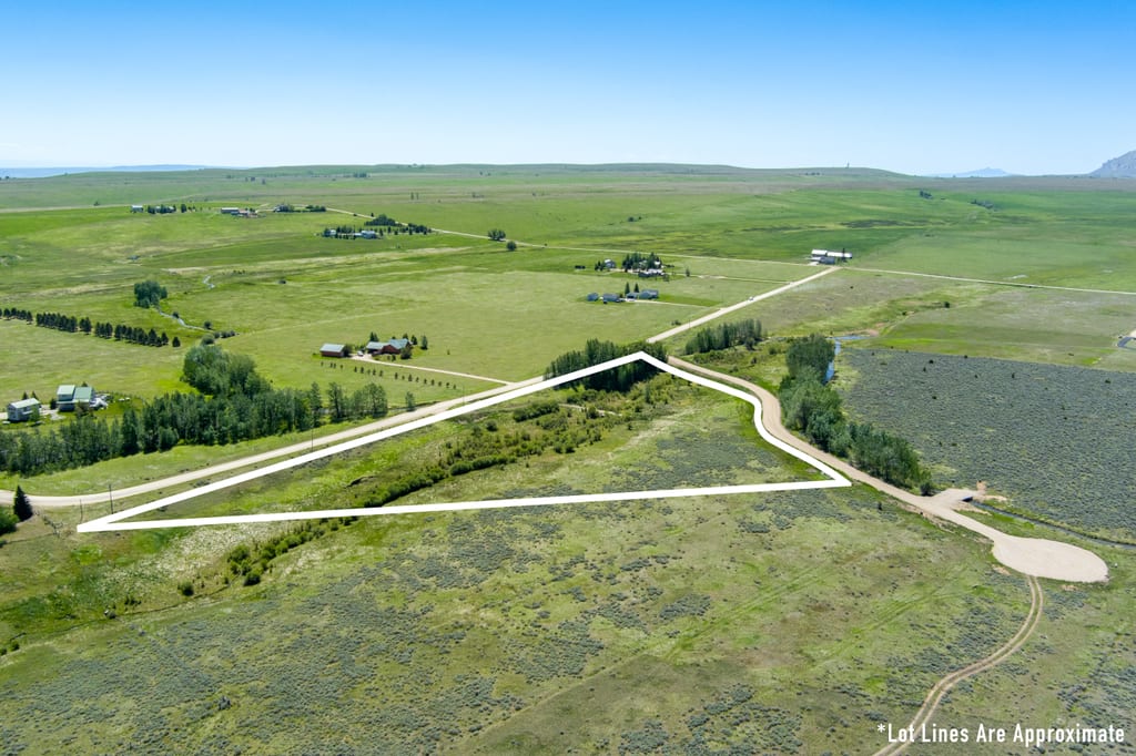 Aerial view of Lot 1 with approximate boundary outline along the subdivision entry