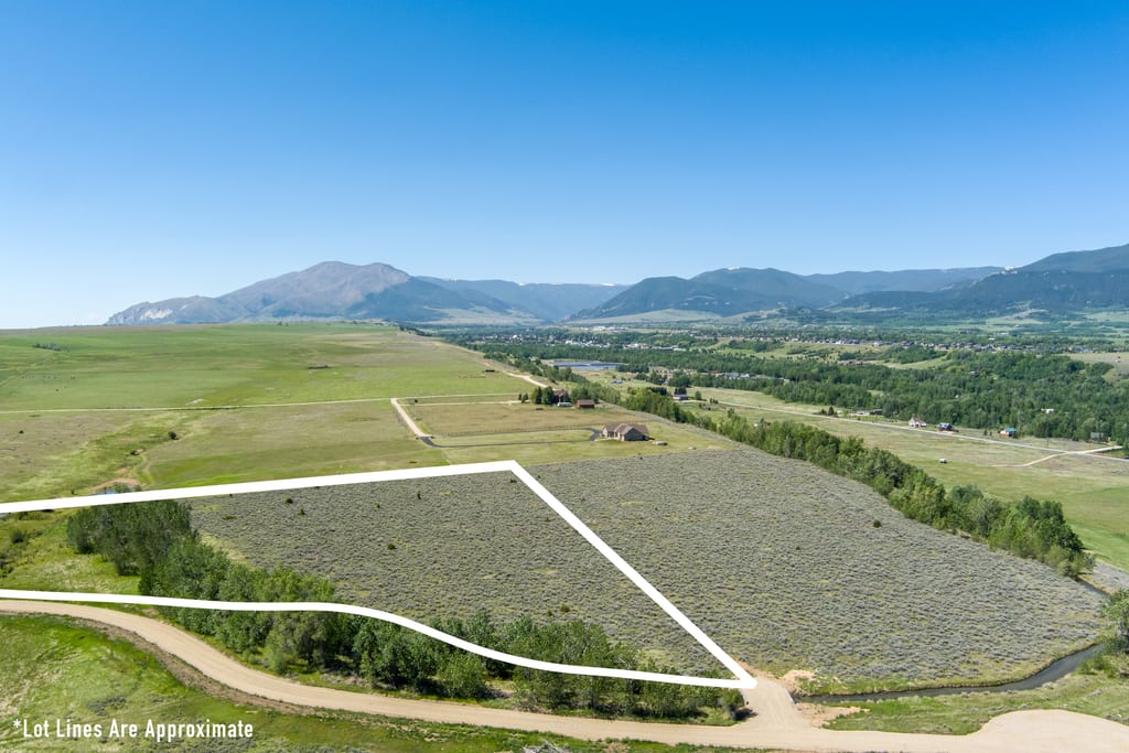 Aerial view of Lot 2 at East Bench Overlook with the Beartooth Front beyond