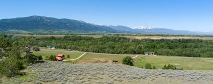 View across the valley from Lot 4 to snow-capped peaks