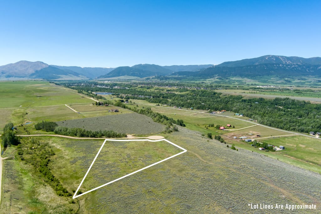 Aerial view of Lot 5 with approximate boundary outline from the valley side
