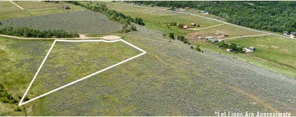 Aerial view of Lot 5 with approximate boundary outline from the valley side